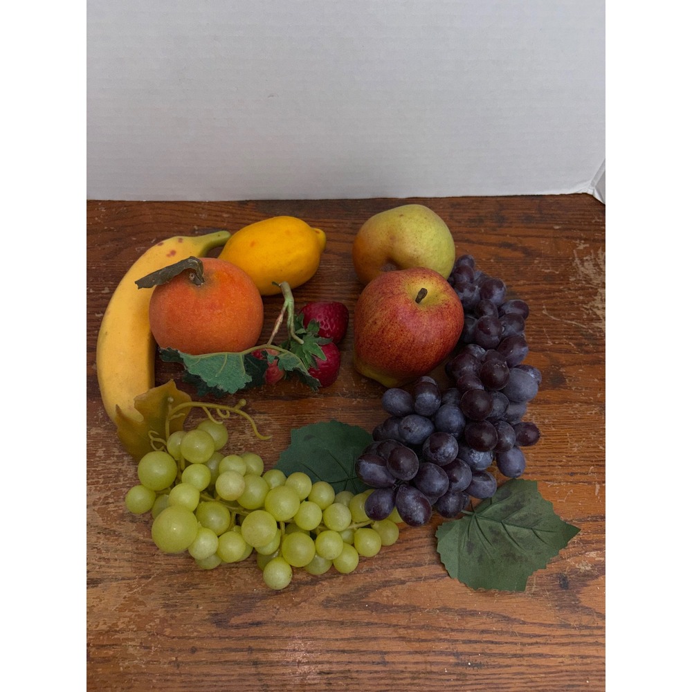 Assorted Artificial Fruit Lot Realistic Fake Grapes Apple Banana Lemon 9pc Decor